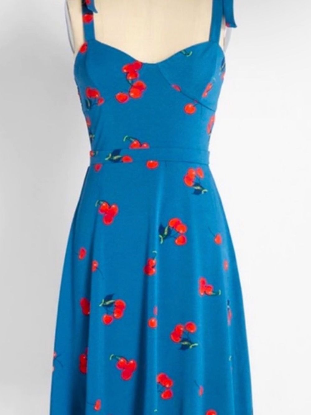 ModCloth 2X LIKE NEW vintage Blue Dress with Red Cherry Accent